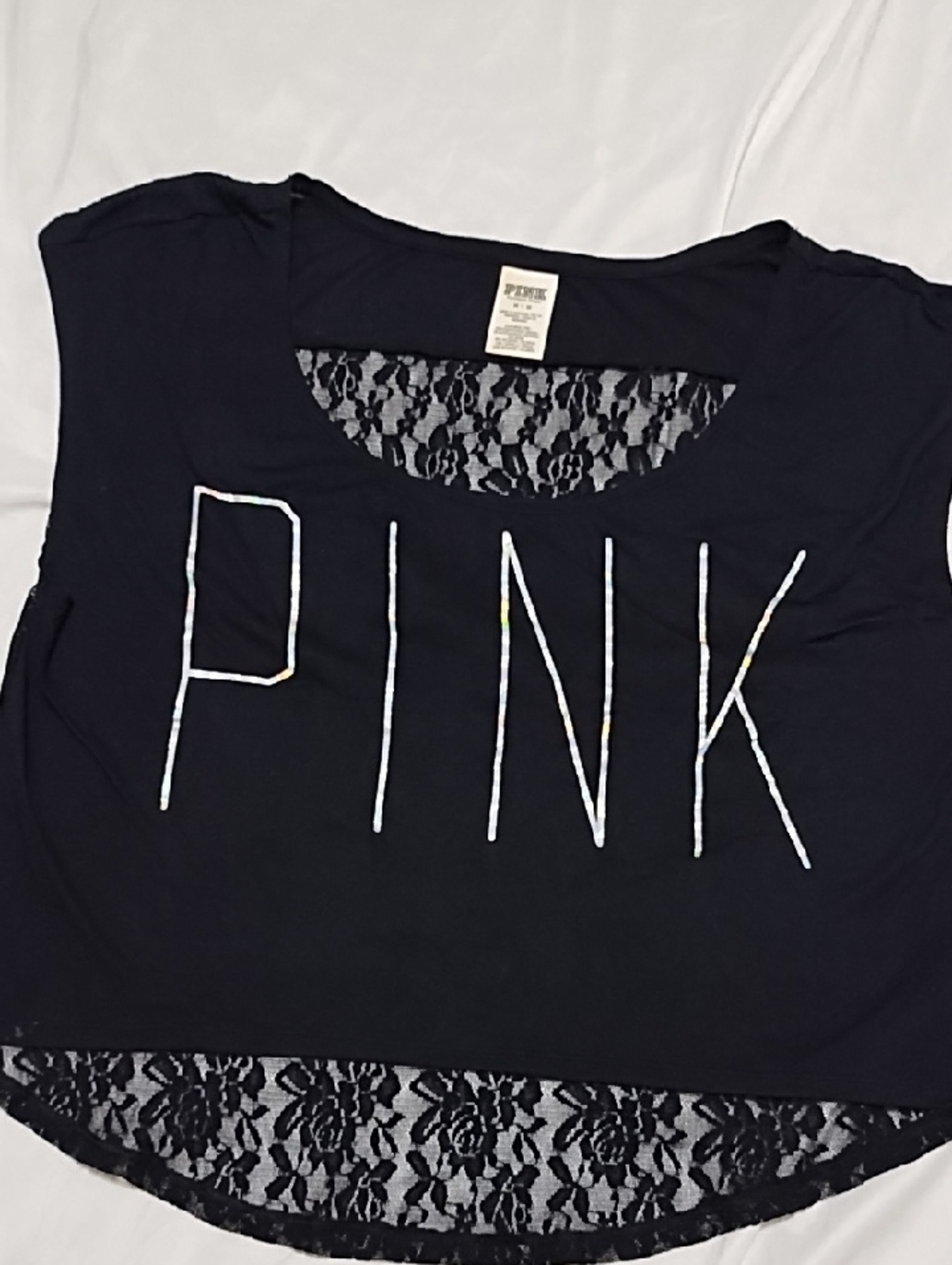 PINK Victoria's Secret Lace-Back Top With Shimmery Logo. Sz M